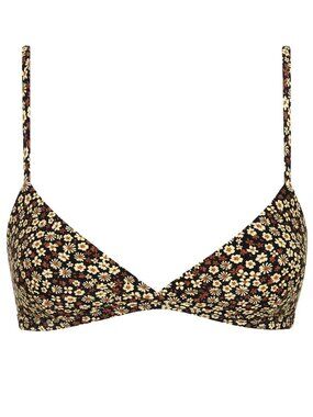 MATTEAU TRI CROP TRIANGLE BIKINI TOP BROWN FLORAL PRINT SIZE 2 4